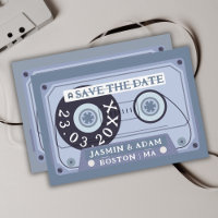 Retro Dusty Blue Cassette Tape Save The Date