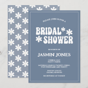 Retro Dusty Blue Daisy Flower Bridal Shower Invitation