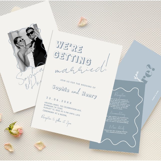 Retro dusty blue Fun Wavy Handwritten Wedding  Invitation (Creator Uploaded)