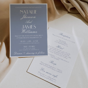 Retro Dusty Blue Old Money All In One Wedding  Invitation