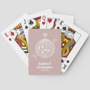 Retro Dusty Pink Disco Ball Wedding Personalised Playing Cards