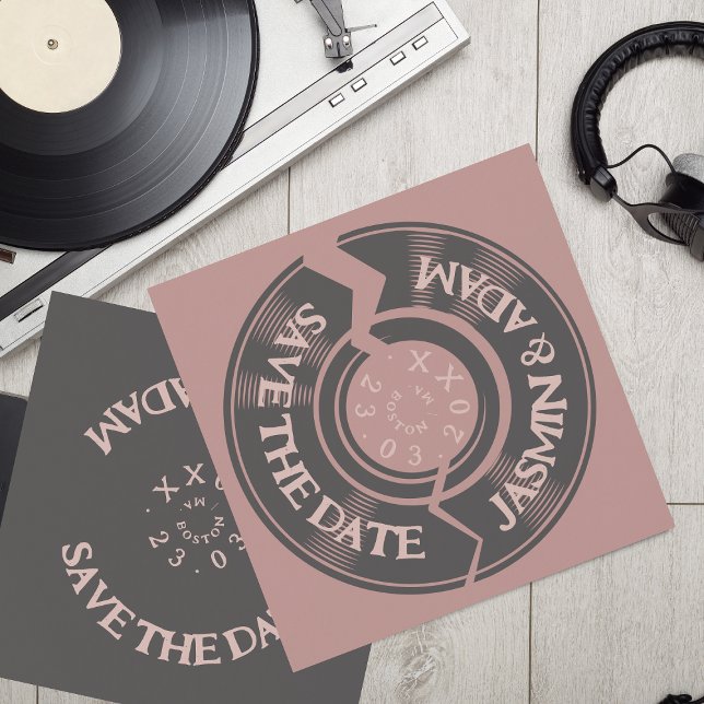 Retro Dusty Pink Vinyl Record Groovy Wedding Save The Date (Creator Uploaded)
