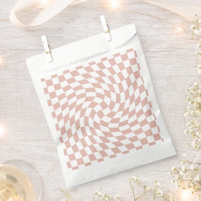 Retro Dusty Rose Sand Pink Checks Chequered   Favour Bags (Clipped)