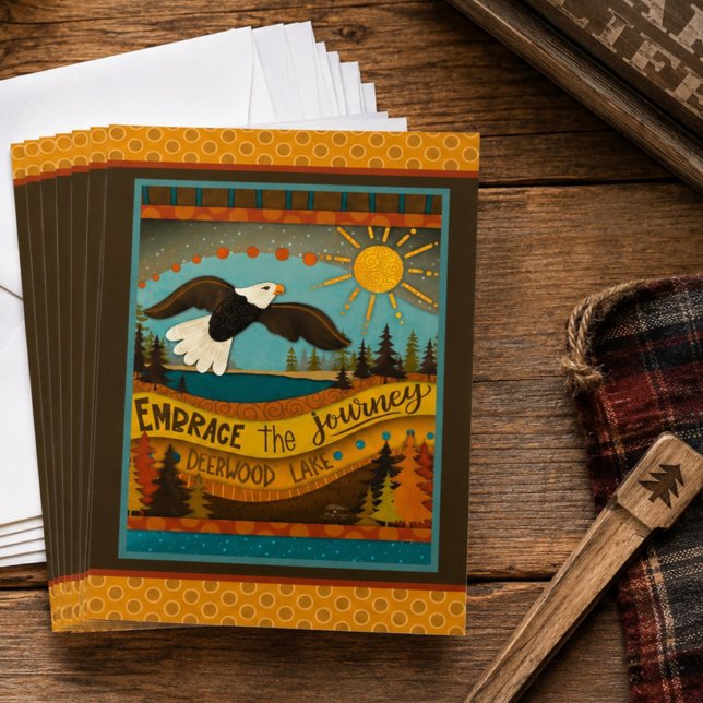 Retro Eagle Lake Quote Colourful Flat Card (Pack of flat cards perfect for mailing to your lake friends )