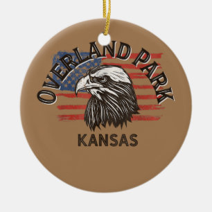 Retro Eagle USA Flag Kansas Vintage Overland Park Ceramic Tree Decoration