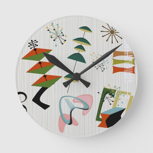Retro Eames-Era Atomic Inspired Round Clock (Front)