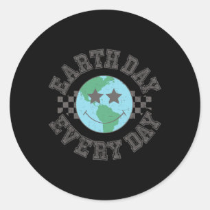 Retro Earth Day Every Day Smile Face Earth Day Apr Classic Round Sticker