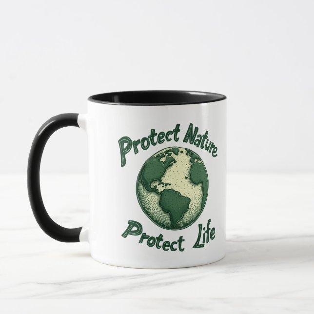 Retro Earth Day – Protect Nature, Protect Life Mug (Left)