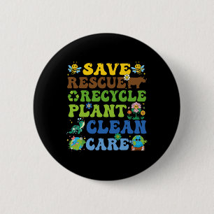 Retro Earth Day Save Bees Rescue Animals Recycle P 6 Cm Round Badge