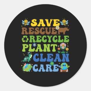 Retro Earth Day Save Bees Rescue Animals Recycle P Classic Round Sticker