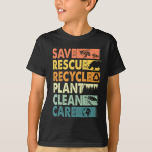 Retro Earth Day Save Bees Rescue Animals Recycle P T-Shirt