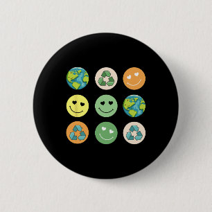 Retro Earth Day Smile Reduce Reuse Recycle Respect 6 Cm Round Badge