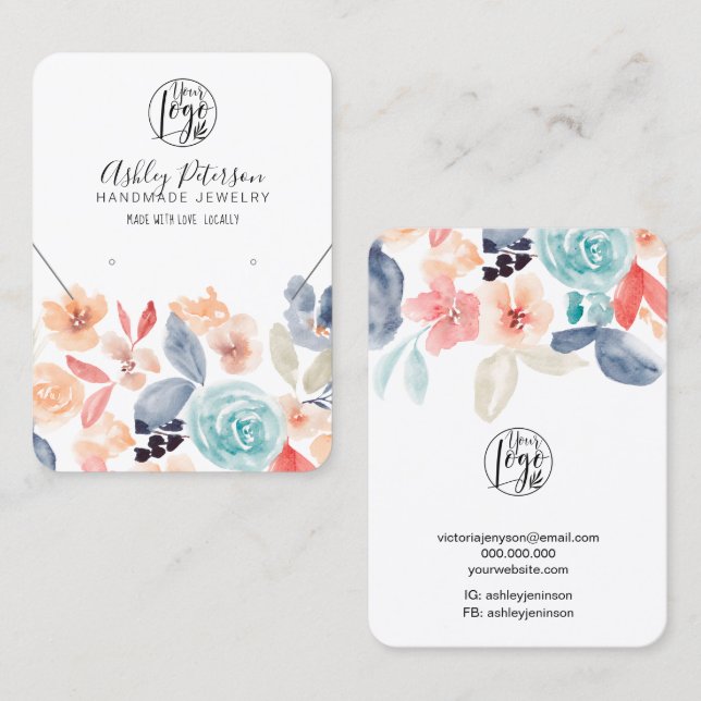 Retro earth floral logo jewellery earring necklace business card (Front/Back)