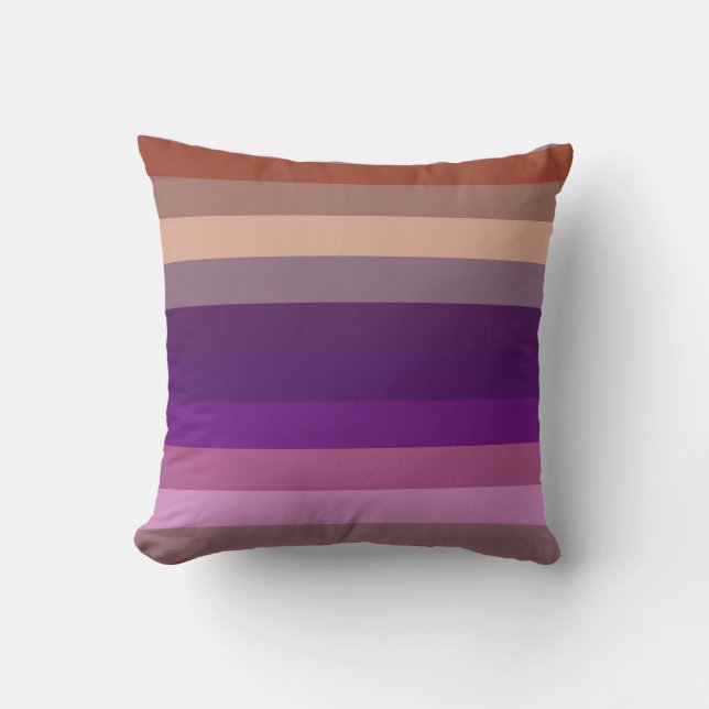 Retro Earth & Plum Horizontal Stripe Pattern Cushion (Front)