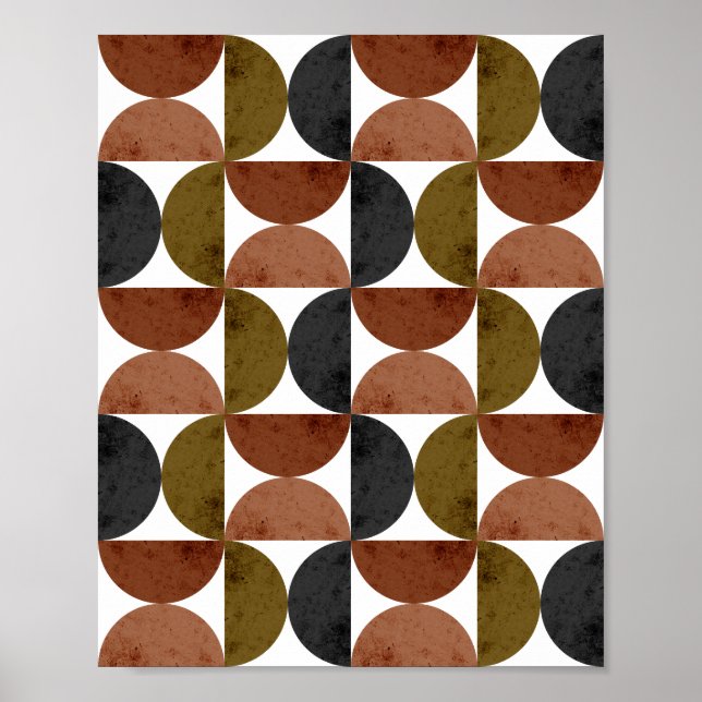 Retro Earth Tone Geometric Half-Moon Poster (Front)