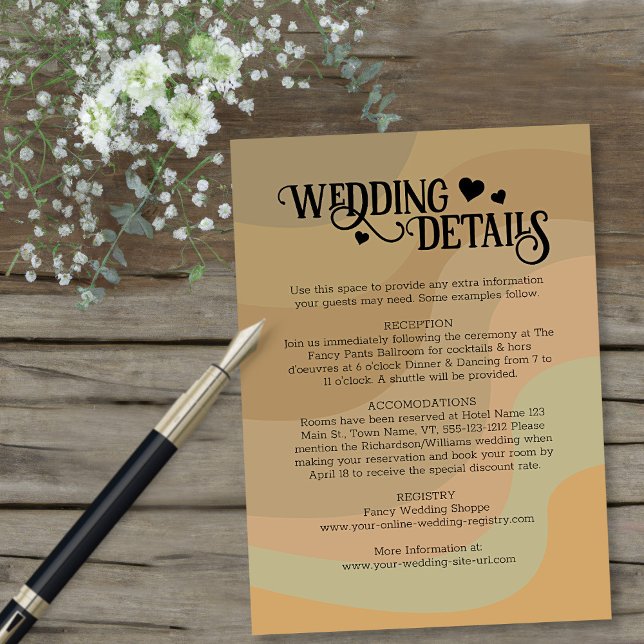 Retro Earthtone Stripes Modern Wedding Details Enclosure Card (In Situ with Pen)