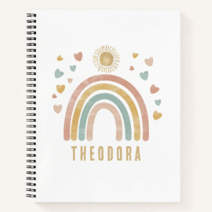 Retro Earthy Colors Watercolor Rainbow and Sun  Notebook