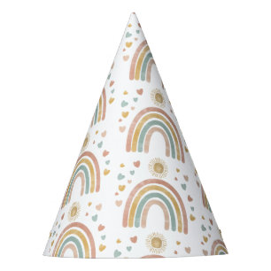 Retro Earthy Colors Watercolor Rainbow Sun Pattern Party Hat