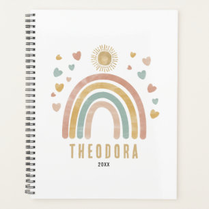 Retro Earthy Colours Watercolor Rainbow and Sun Planner