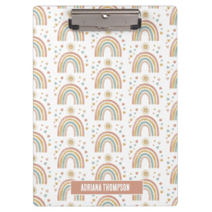 Retro Earthy Colours Watercolor Rainbow Sun Name Clipboard