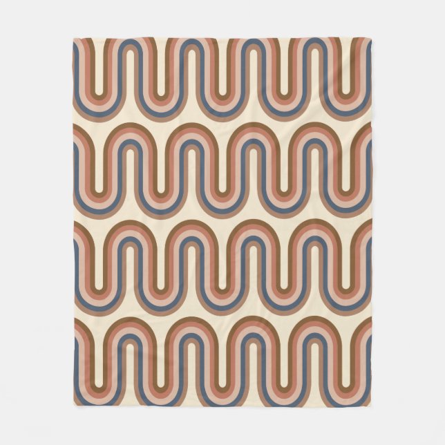 Retro Earthy Wavy Lines in Brown   Fleece Blanket (Front)