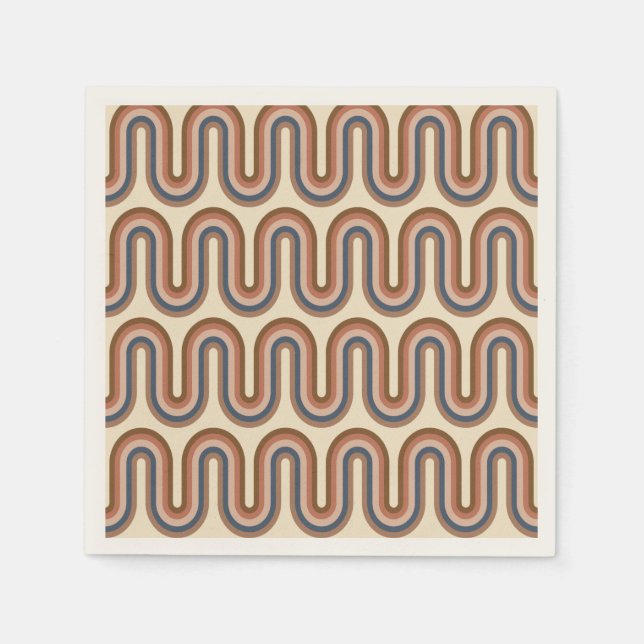Retro Earthy Wavy Lines in Brown  Napkin (Front)