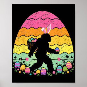 Retro Easter Bigfoot Sasquatch Bunny Egg Hunt Boys Poster