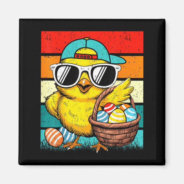 Retro Easter Chick Sungles Egg Basket Kids Boys Gi Magnet (Front)