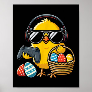 Retro Easter Chicken Gaming Funny Easter Poster