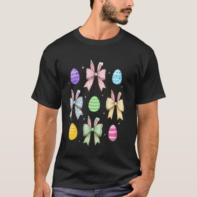 Retro Easter Day Cute Easter Eggs Coquette Bow Gir T-Shirt (Front)