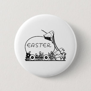 Retro Easter Egg and Chicks 6 Cm Round Badge