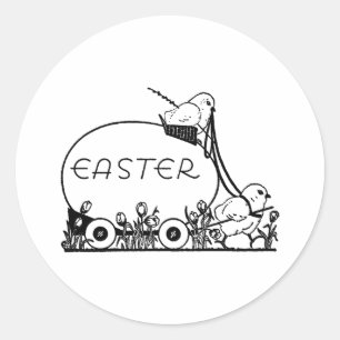 Retro Easter Egg and Chicks Classic Round Sticker