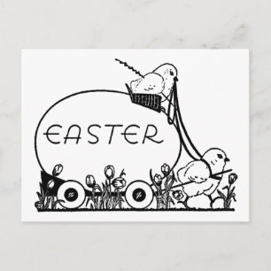 Retro Easter Egg and Chicks Colouring Holiday Postcard