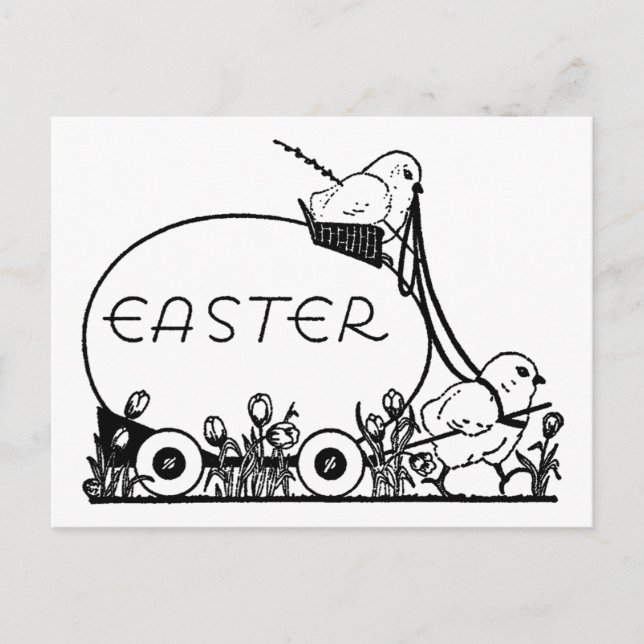 Retro Easter Egg and Chicks Colouring Holiday Postcard (Front)