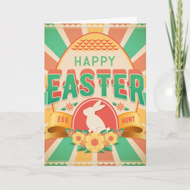 Retro Easter Egg Hunt Holiday Card (Front)