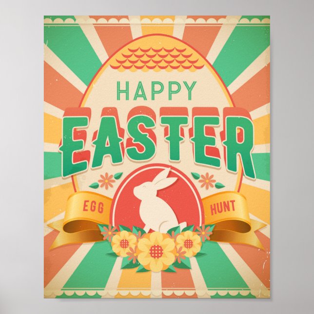 Retro Easter Egg Hunt Holiday Card Poster (Front)