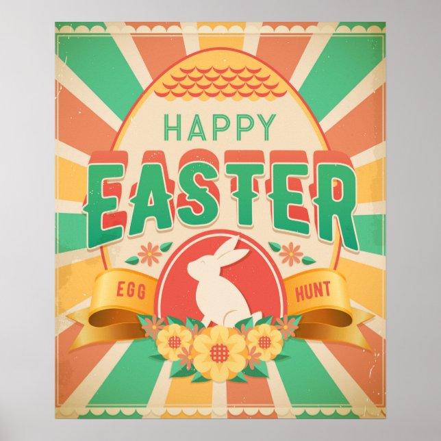 Retro Easter Egg Hunt Holiday Card Poster (Front)