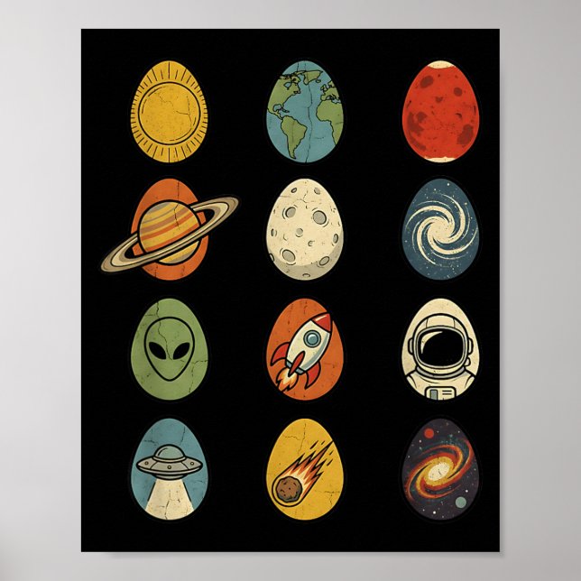 Retro Easter Egg Universe Space Planets Galaxy Poster (Front)