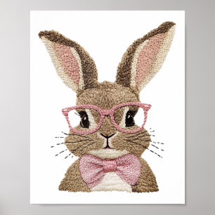 Retro Easter Faux Embroidery Bunny Cute Gifts Boy  Poster