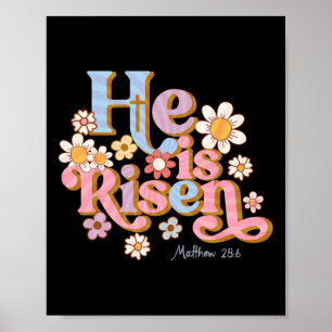 Retro Easter Groovy He Is Risen Christian Kids Tod Poster