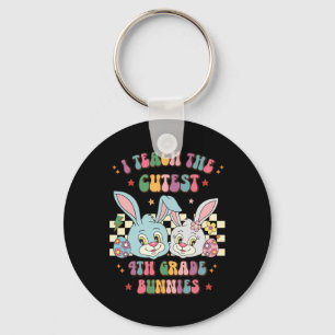 Retro Easter I Teach The Cutest 4th Grade Bunnies Key Ring