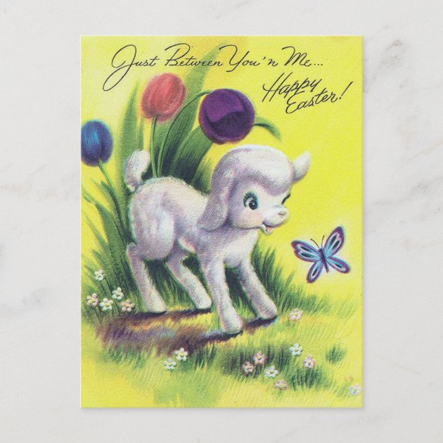 Retro Easter Lamb Happy Easter Postcard (Front)