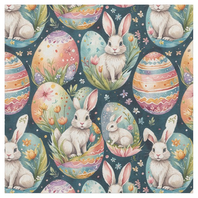 Retro Easter seamless pattern. Watercolor Fabric (Close Up)