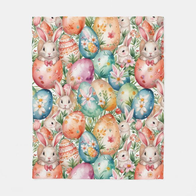 Retro Easter seamless pattern. Watercolor Fleece Blanket (Front)