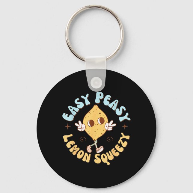 Retro Easy Peasy Lemon Squeezy Hello Summer Key Ring (Front)