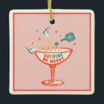Retro Eat, Dink and Be Merry Pickleball Christmas Ceramic Ornament<br><div class="desc">This  Christmas pickleball ornament makes a perfect gift for any pickleball lover. The design features a retro cocktail with a pickleball player who fell into the glass.</div>