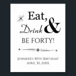 Retro Eat Drink and Be Forty 40th Birthday Sign<br><div class="desc">It's going to be a heck of a 40th birthday party so dress up your party decor with this funky retro Eat,  Drink & Be Forty! poster. Matching party supplies available.</div>