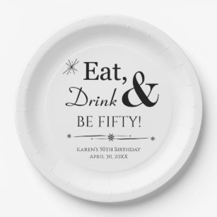 Retro Eat Drink & Be Fifty Throwback 50th Birthday Paper Plate