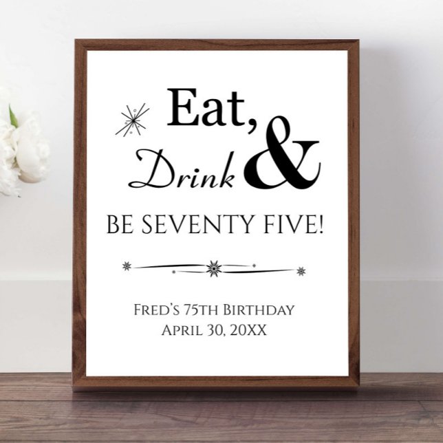 Retro Eat Drink Be Seventy Five 75th Birthday Sign (Creator Uploaded)