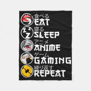 Retro Eat Sleep Anime Gaming Repeat Kawaii Anime M Fleece Blanket
